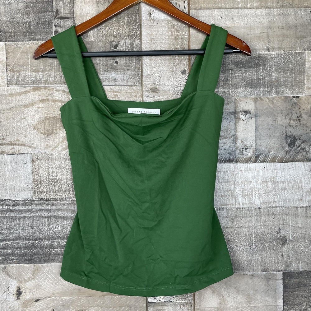 Susana Monaco Tank Top Womens Size L Green Super Stretchy Wide Strap Casual